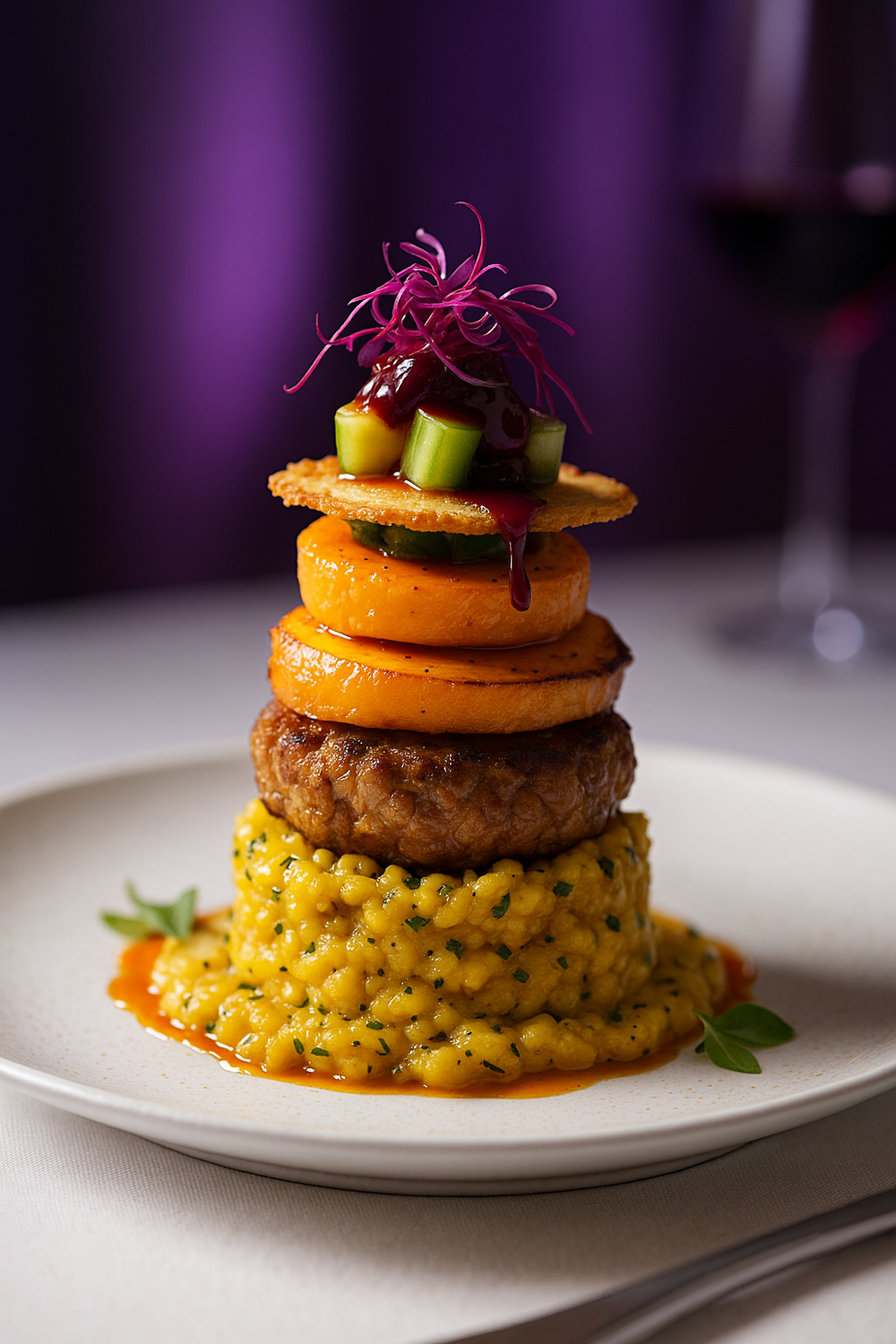 Artfully plated multi-course meal in a luxury hotel setting