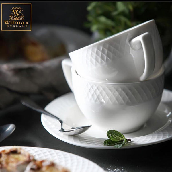 Wilmax Fine Porcelain 6 Oz | 170 Ml Cappuccino Cup & 5.5" Saucer Set Of 6 In Gift Box SKU: WL-880106/6C