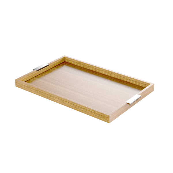 Modern Stainless Steel Handled Tray - Oak - Lacquered