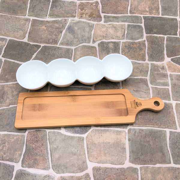 Wilmax Fine Porcelain Centipede 4 Section Dish With Bamboo Serving Tray To Match SKU: WL-555016