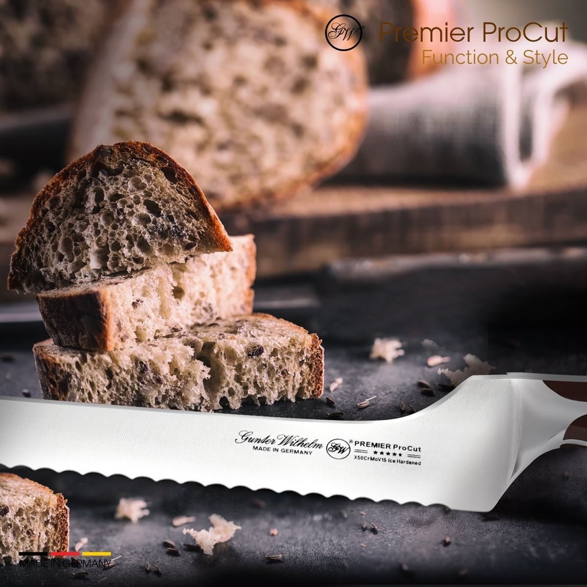 Gunter Wilhelm Thunder Offset Bread Knife, 8 Inch | Dark Brown ABS Handle SKU: 30-348-1508