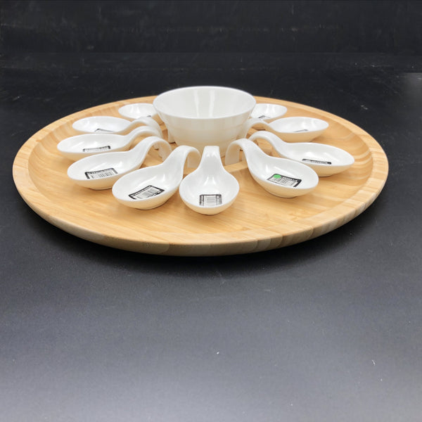 Wilmax Large Party Serving Tray With 12 Shooter Spoons And Condiments Dish For The Center SKU: WL-555015
