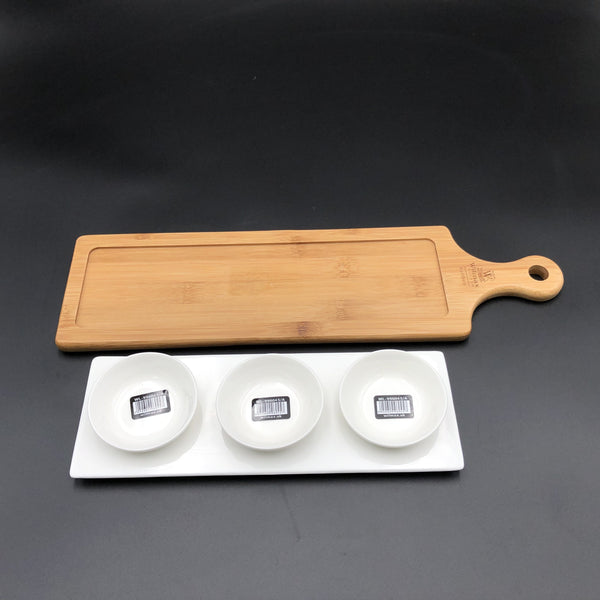 Wilmax A Mignardises (Petit Four) Serving Set With Bamboo Long Tray And Porcelain Dishes To Match SKU: WL-555022