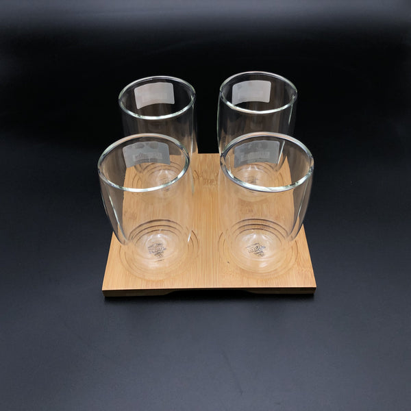 Wilmax A Set Of A 4 Section Bamboo Tray With 4 Doublewalled Thermo Glasses To Match SKU: WL-555030