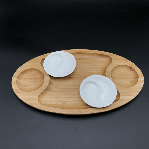 Wilmax Fine Porcelain And Bamboo Serving Tray Combo Set With A Yin Yang 2 Section Saucer SKU: WL-555035
