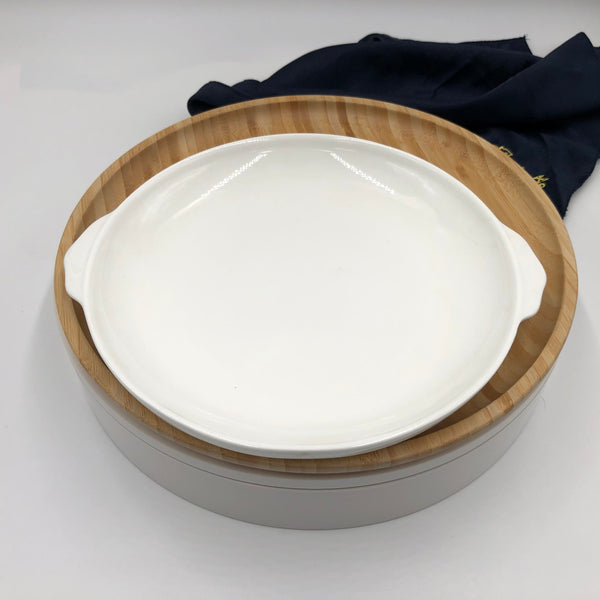 Wilmax Bamboo And Fine Porcelain Round Baking Dish/plate Setting SKU: WL-555066