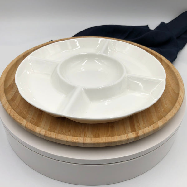 Wilmax Bamboo And Fine Porcelain 5 Section Divided Dish/plate Setting SKU: WL-555071