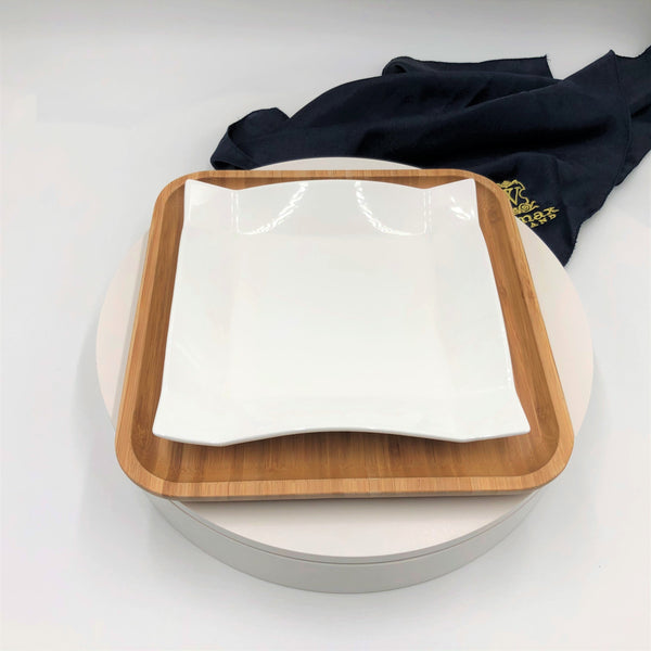 Square Bamboo And Fine Porcelain Contemporary Dinnerware Set  WL-555077