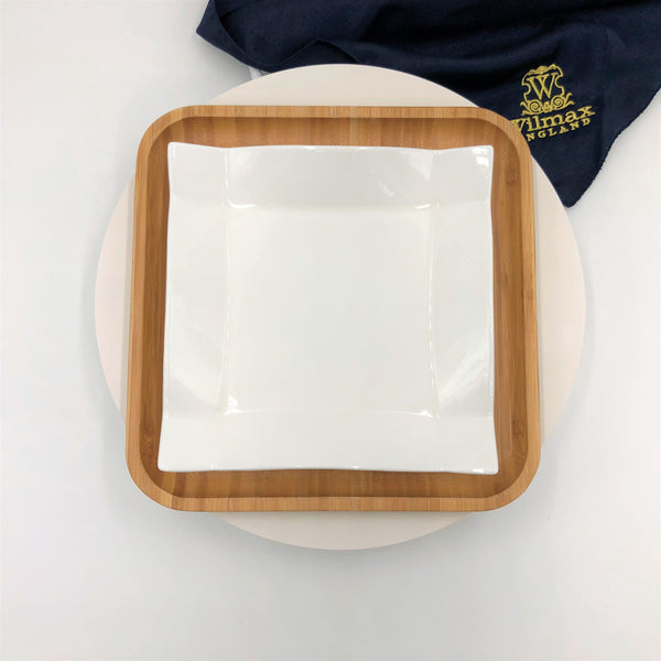 Wilmax Square Bamboo And Fine Porcelain Contemporary Dinnerware Set Of 3 Sizes (6 Piece Set) SKU: WL-555078