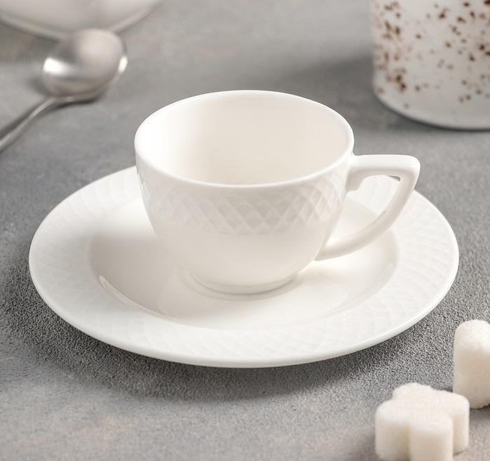 Wilmax Fine Porcelain 3 Oz | 90 Ml Coffee Cup & Saucer Set Of 6 In