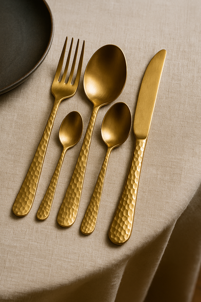 Metallic Moments: Brass Flatware &amp; Hammered Finishes Taking Over Fine Dining