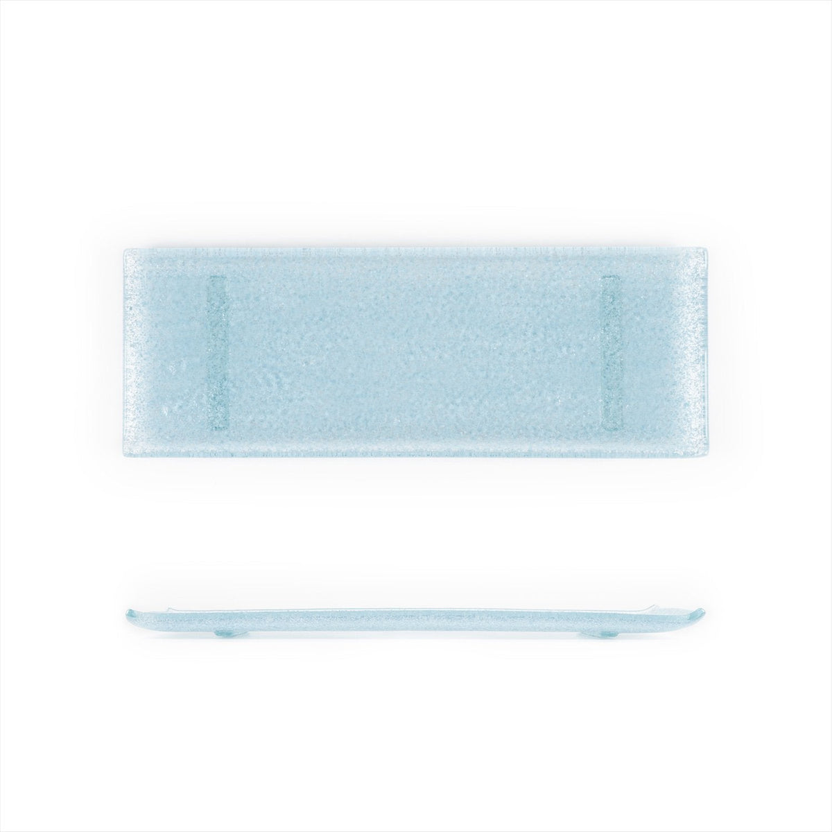 Turgla Fusion Glass 13.75" x 5" x h:0.5" Rectangular Blue Glass Platte SKU: 01-017-35BBL