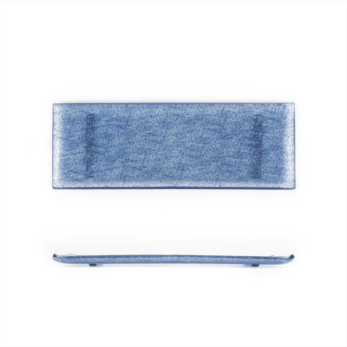 Turgla Fusion Glass 13.75" x 5" x h:0.5" Rectangular Blue Glass Platte SKU: 01-017-35CBL