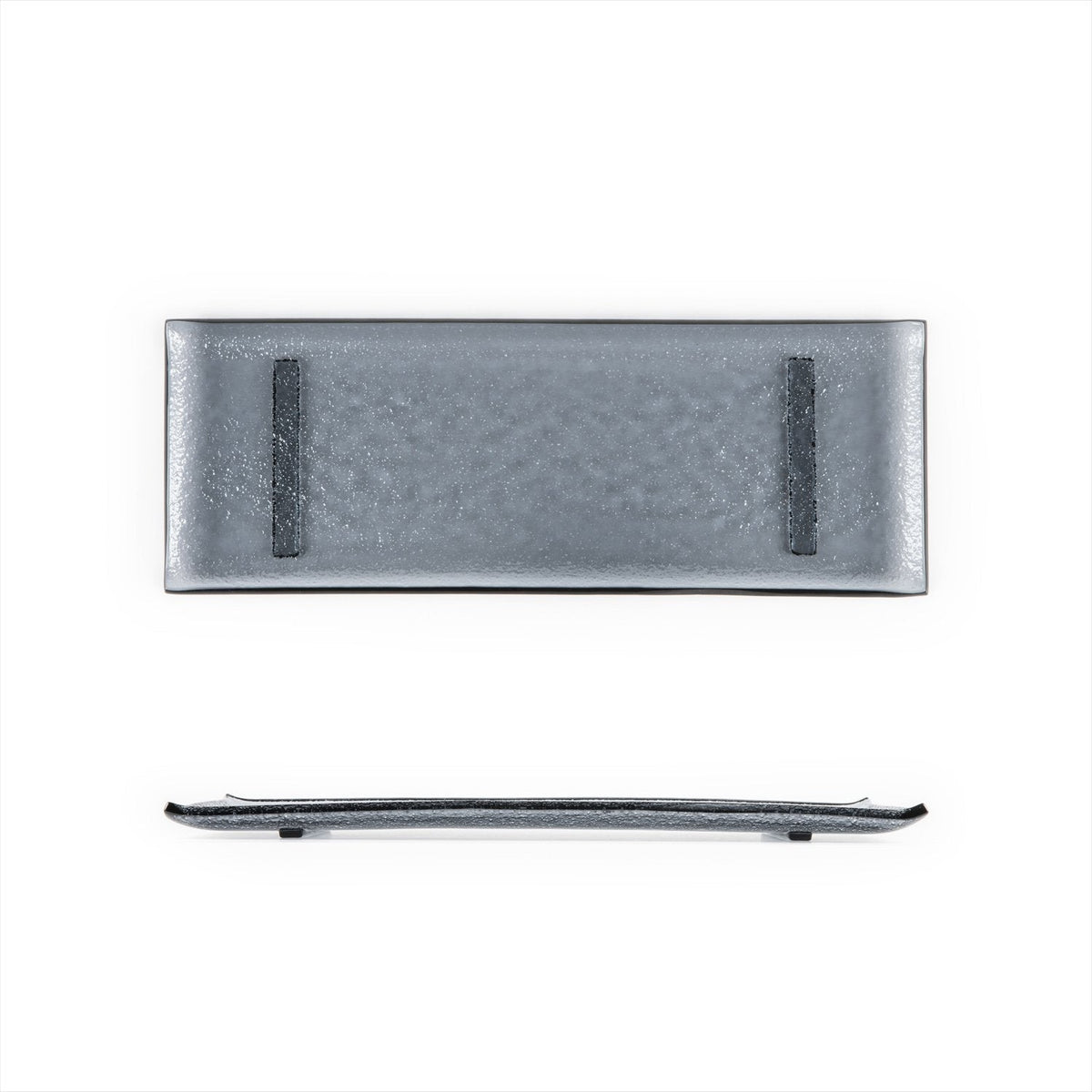Turgla Fusion Glass 13.75" x 5" x h:0.5" Rectangular Charcoal Glass Pl SKU: 01-017-35CHR