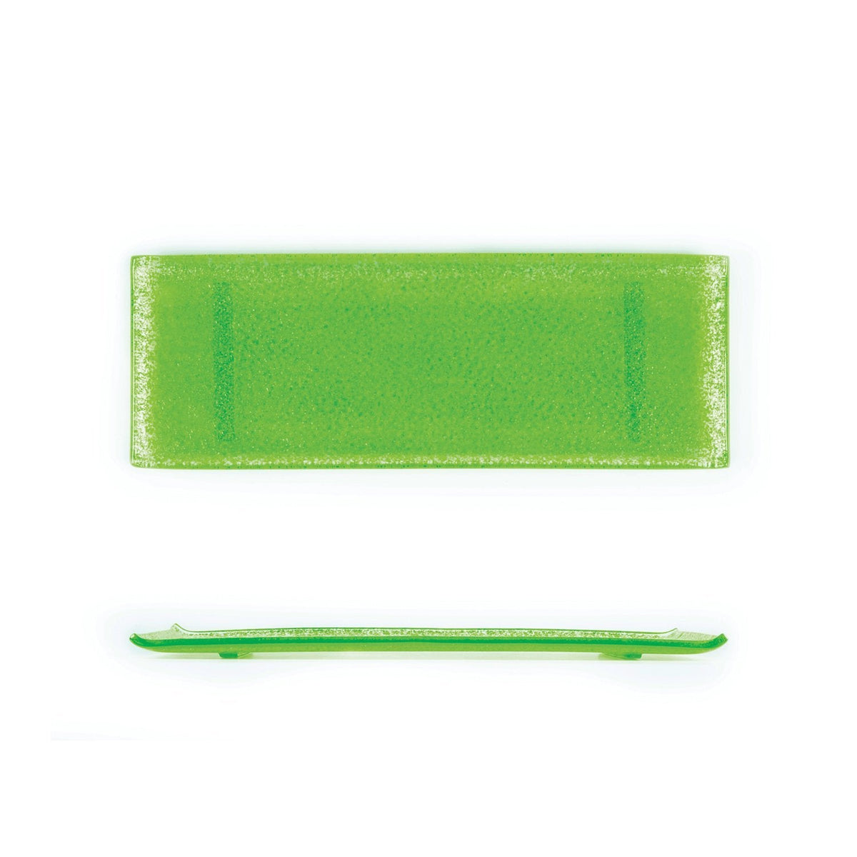 Turgla Fusion Glass 13.75" x 5" x h:0.5" Rectangular Green Glass Platt SKU: 01-017-35GRN