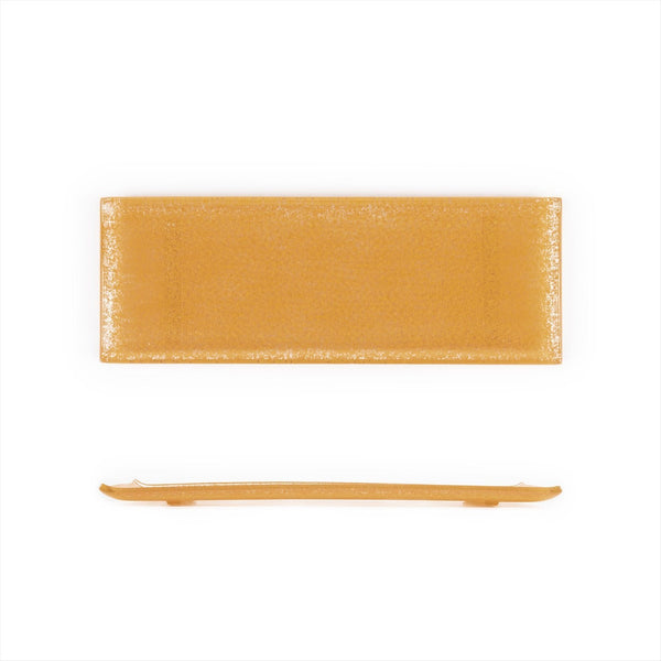 Turgla Fusion Glass 13.75" x 5" x h:0.5" Rectangular Orange Glass Plat SKU: 01-017-35ORG