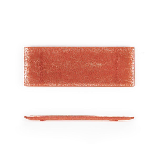 Turgla Fusion Glass 13.75" x 5" x h:0.5" Rectangular Red Glass Platter SKU: 01-017-35RED