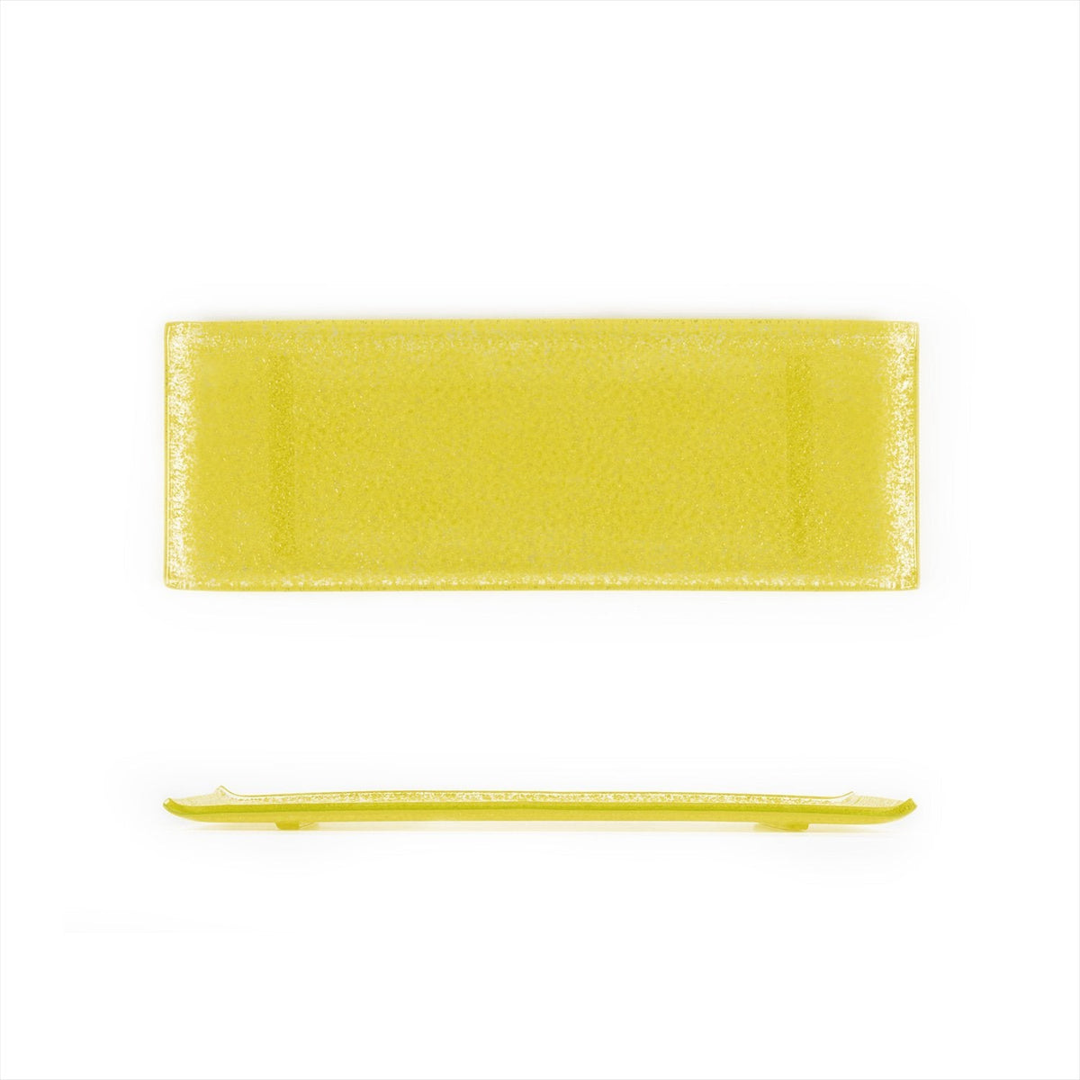 Turgla Fusion Glass 13.75" x 5" x h:0.5" Rectangular Yellow Glass Plat SKU: 01-017-35YLW