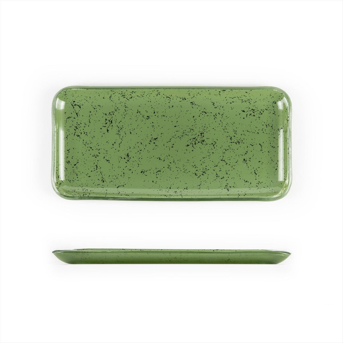 Turgla Fusion Glass 12.25" x 6" x h:1" Rectangular Agave Glass Platter SKU: 01-018-31AGVS