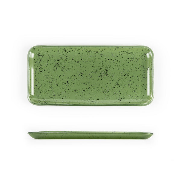 Turgla Fusion Glass 12.25" x 6" x h:1" Rectangular Agave Glass Platter SKU: 01-018-31AGVS