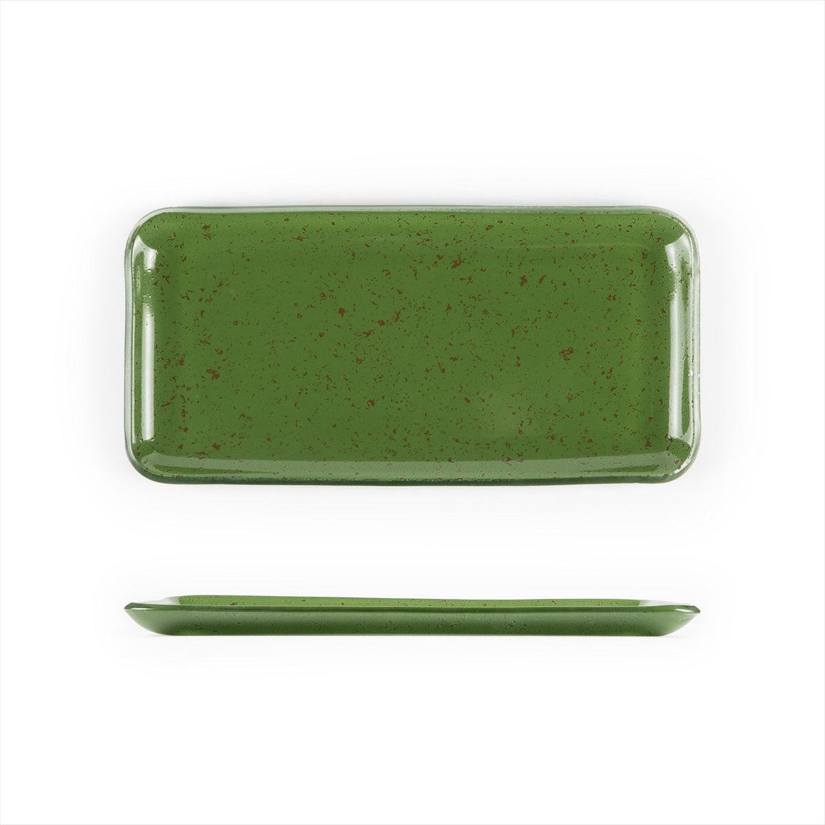 Turgla Fusion Glass 12.25" x 6" x h:1" Rectangular Basil Glass Platter SKU: 01-018-31BSL