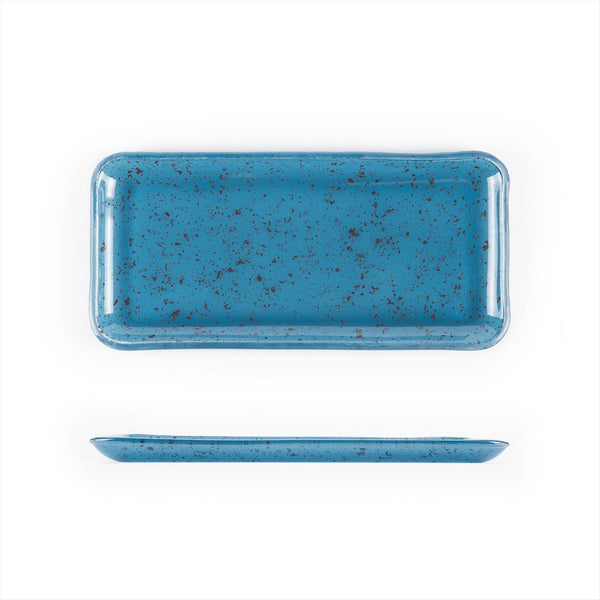 Turgla Fusion Glass 12.25" x 6" x h:1" Rectangular Blue Glass Platter SKU: 01-018-31INGS