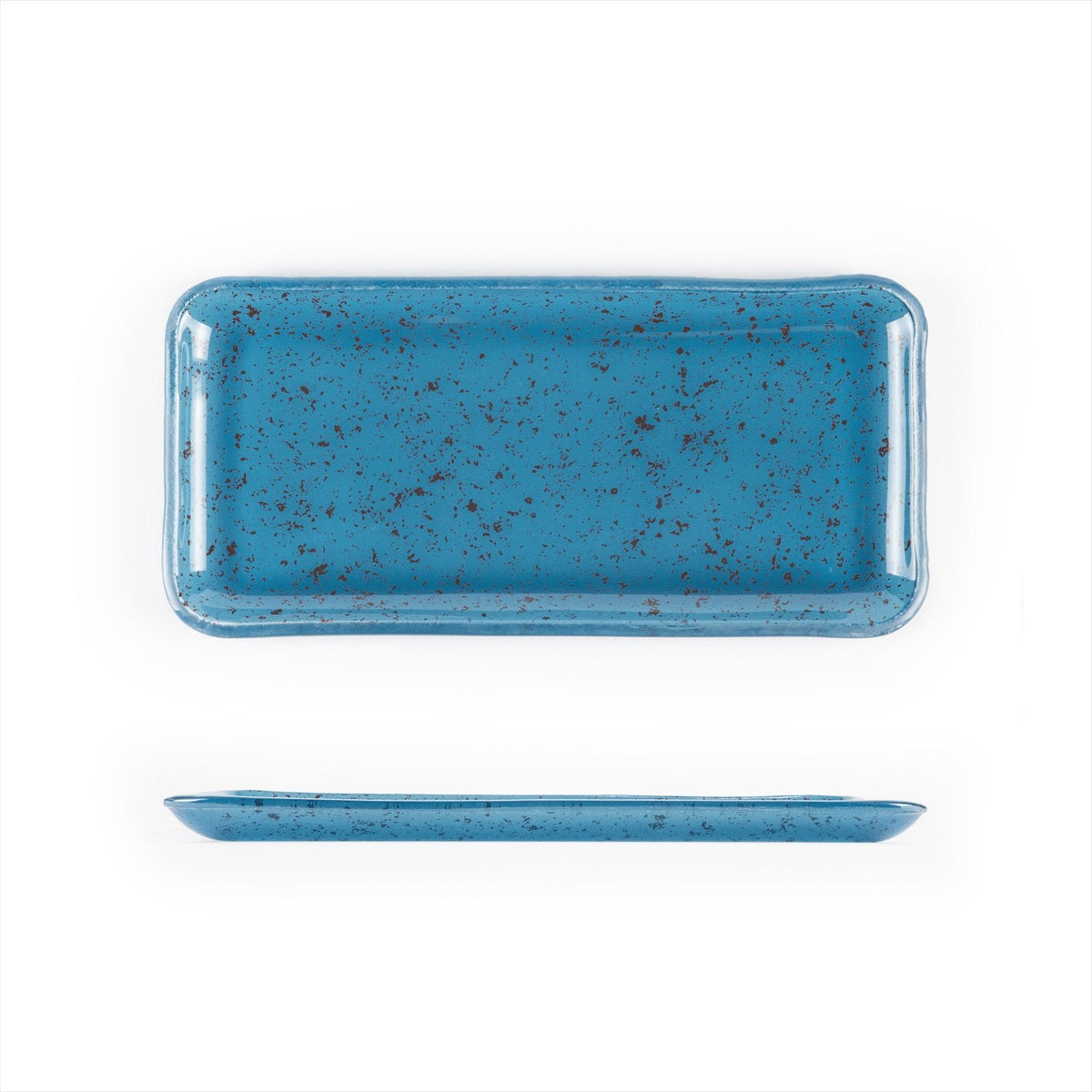 Turgla Fusion Glass 12.25" x 6" x h:1" Rectangular Blue Glass Platter SKU: 01-018-31INGS