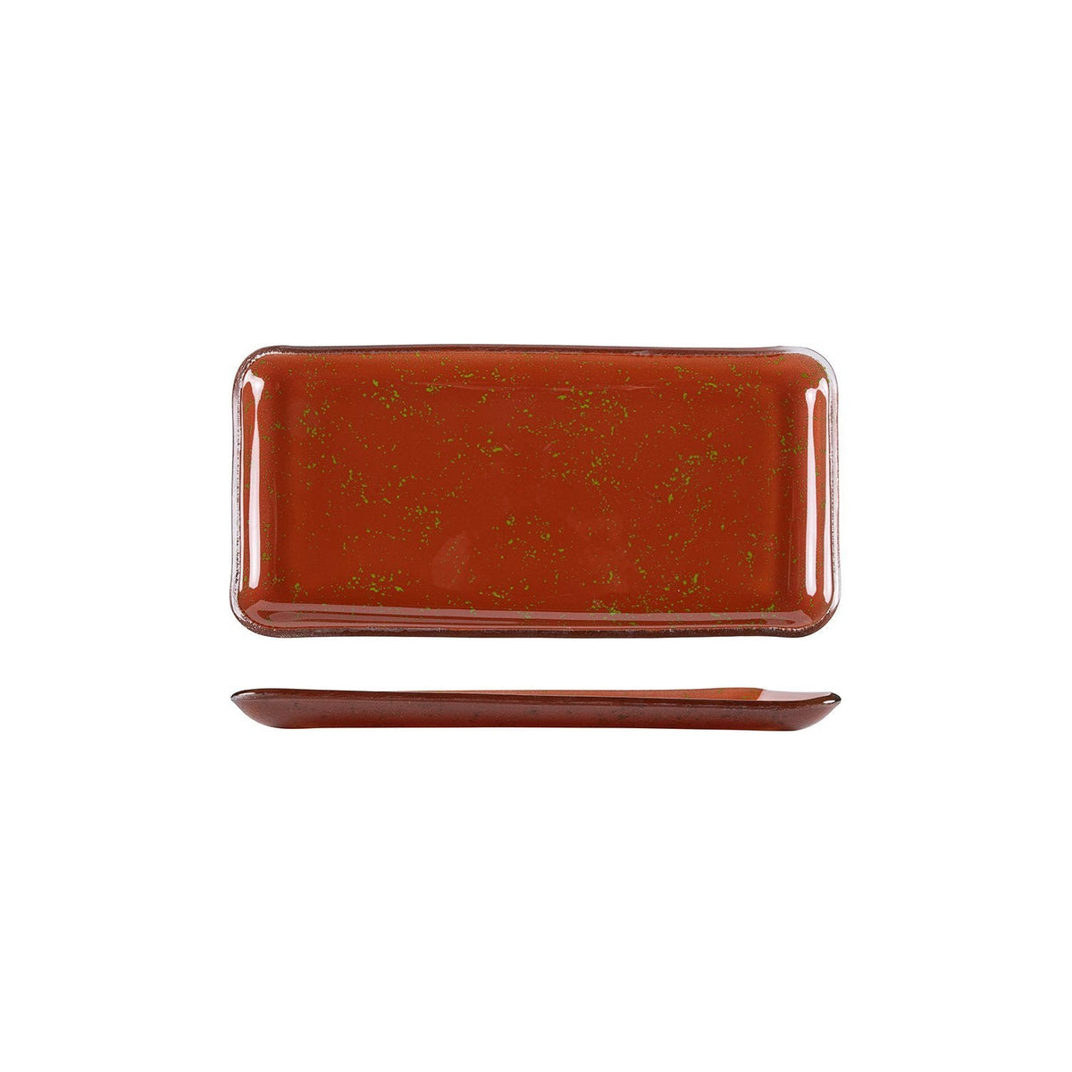 Turgla Fusion Glass 12.25" x 6" x h:1" Rectangular Paprika Glass Platt SKU: 01-018-31PPKS