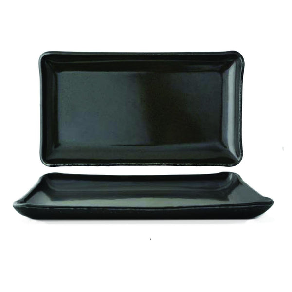 Turgla Fusion Glass 12.25" x 6" x h:1" Rectangular Gray Glass Platter SKU: 01-018-31PPR