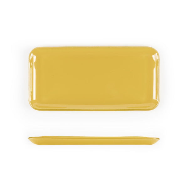 Turgla Fusion Glass 12.25" x 6" x h:1" Rectangular Turmeric Glass Plat SKU: 01-018-31TRM