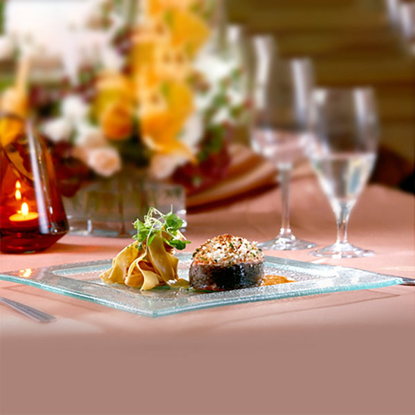 Turgla Fusion Glass 11.75" x 11.75" Square Clear Glass Plate SKU: 02-002-30CLR