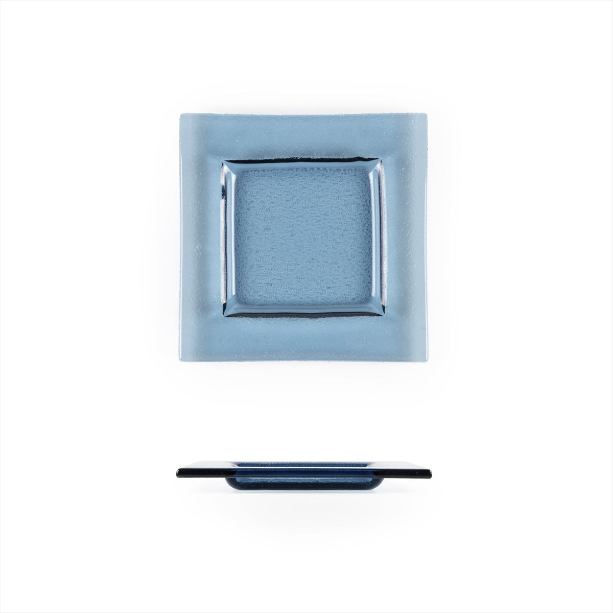 Turgla Fusion Glass 6" x 6" Square Transparent Blue Glass Plate SKU: 02-031-15TBLU