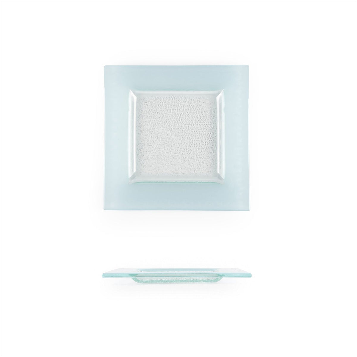 Turgla Fusion Glass 6" x 6" Square Blue Glass Plate SKU: 02-032-15BBLCLR