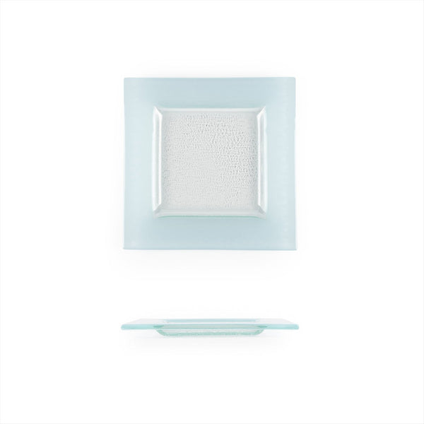 Turgla Fusion Glass 6" x 6" Square Blue Glass Plate SKU: 02-032-15BBLCLR