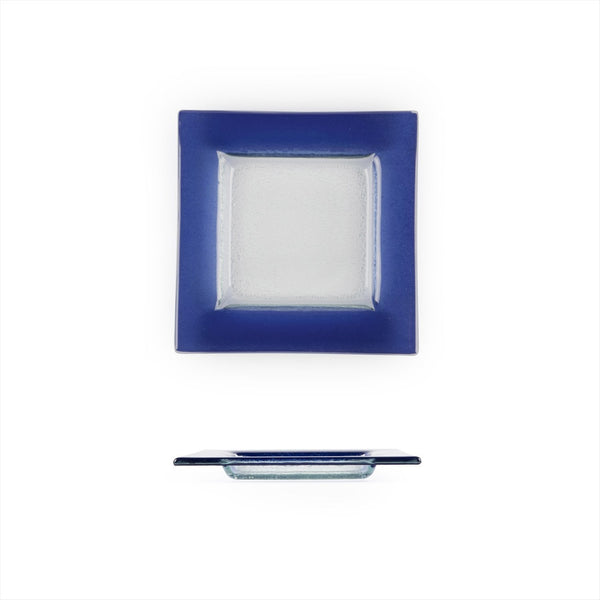 Turgla Fusion Glass 6" x 6" Square Blue Glass Plate SKU: 02-032-15CBLCLR