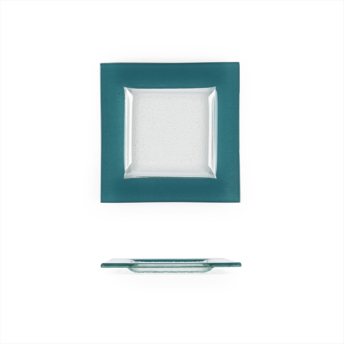 Turgla Fusion Glass 6" x 6" Square Blue Glass Plate SKU: 02-032-15TRQCLR