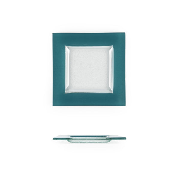 Turgla Fusion Glass 6" x 6" Square Blue Glass Plate SKU: 02-032-15TRQCLR