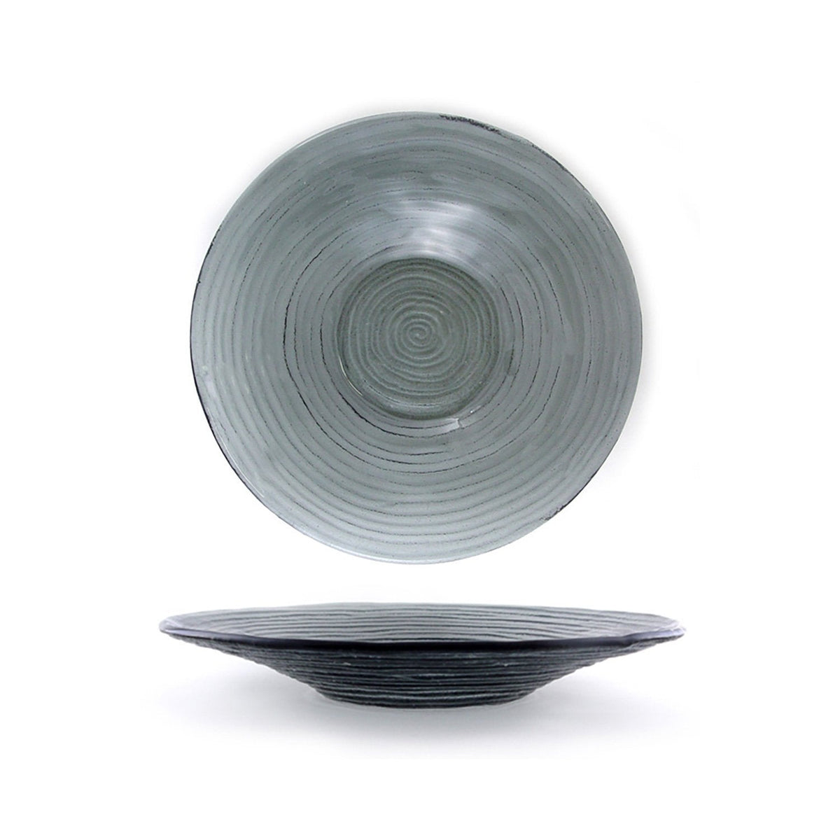 Turgla Fusion Glass dia.11.75" h:1.5" 32 oz. Round Charcoal Glass Bowl SKU: 04-316-30CHR
