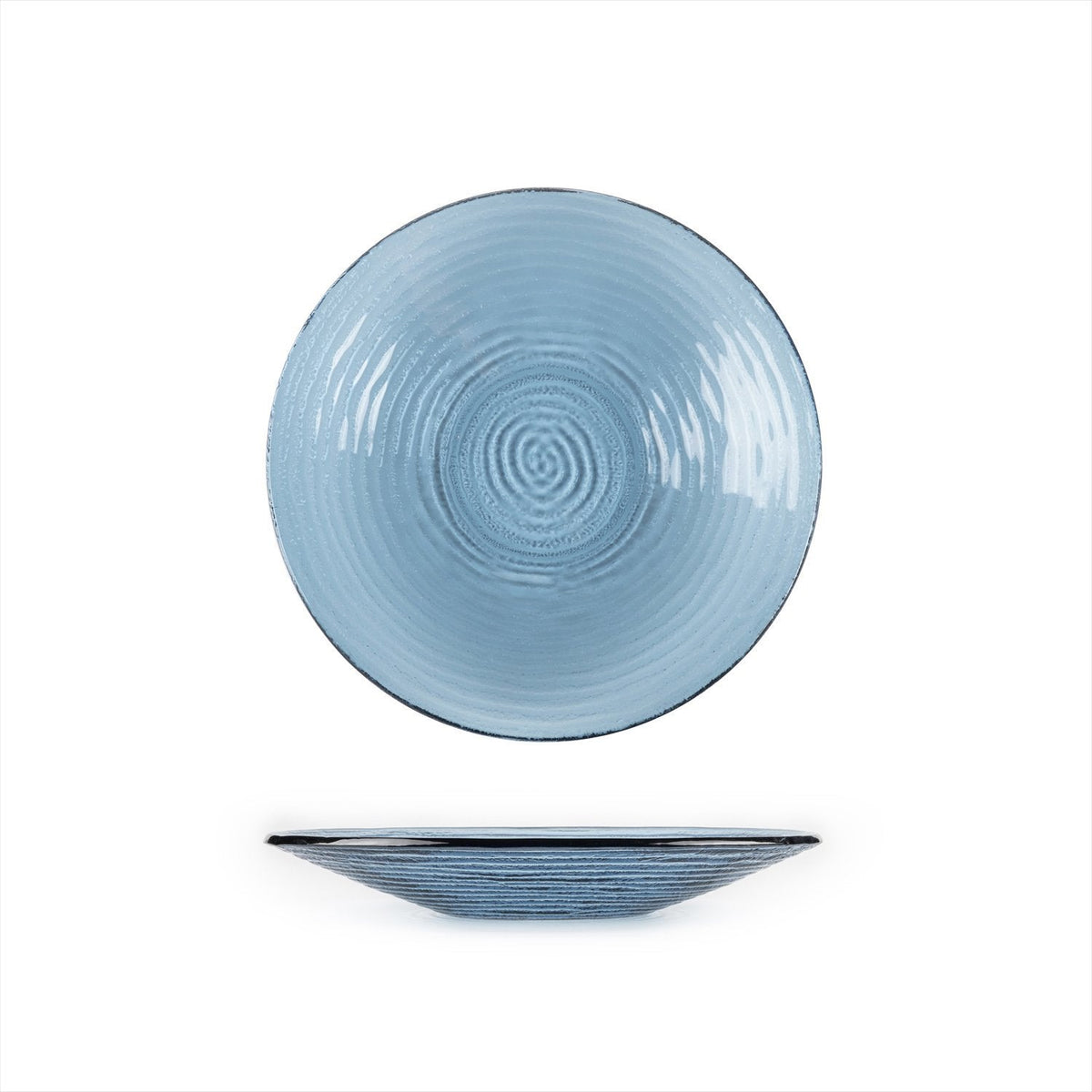 Turgla Fusion Glass dia.11.75" h:1.5" 32 oz. Round Transparent Blue Gl SKU: 04-316-30TBLU
