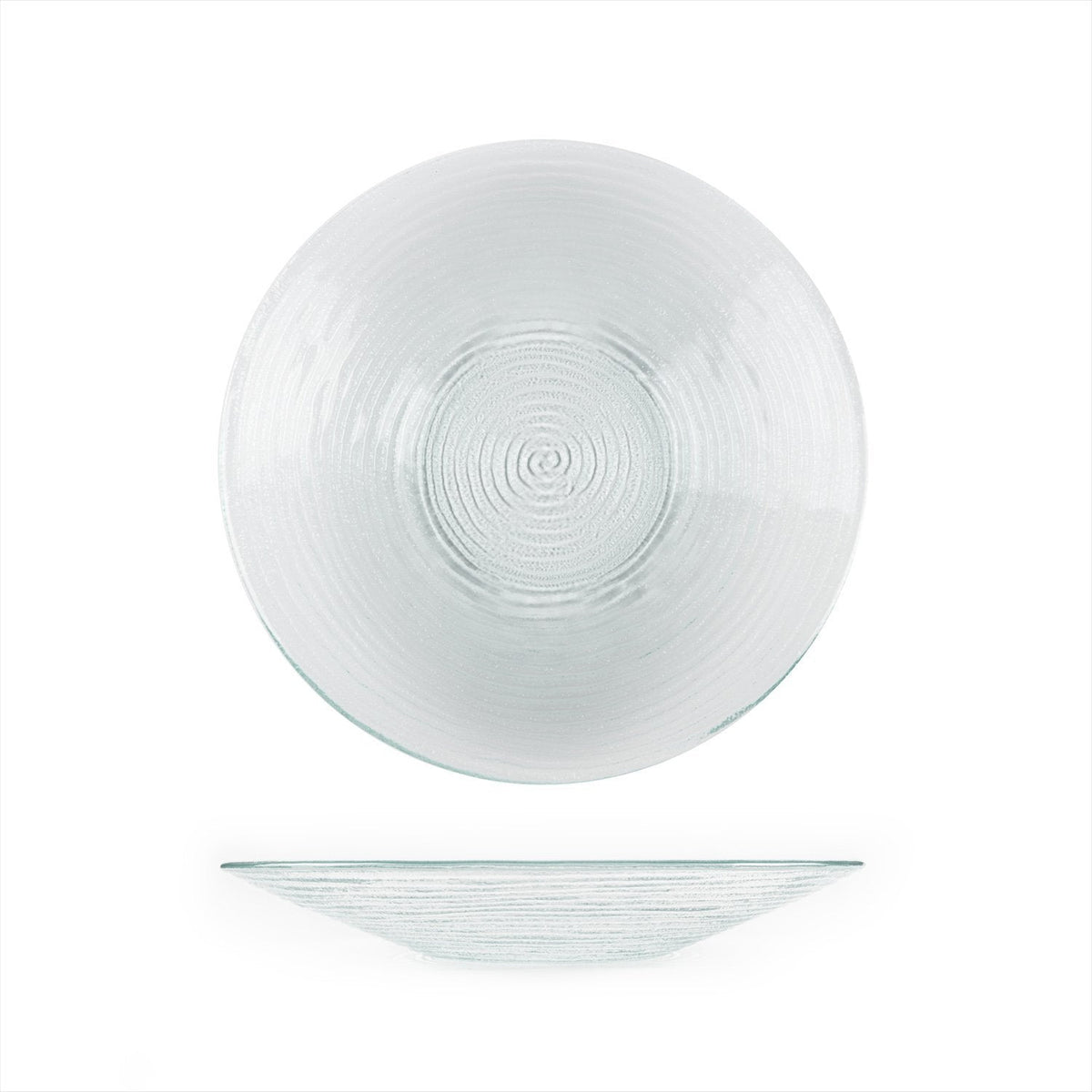 Turgla Fusion Glass dia.13.75" h:2" 58 oz. Round Clear Glass Bowl SKU: 04-316-35CLR