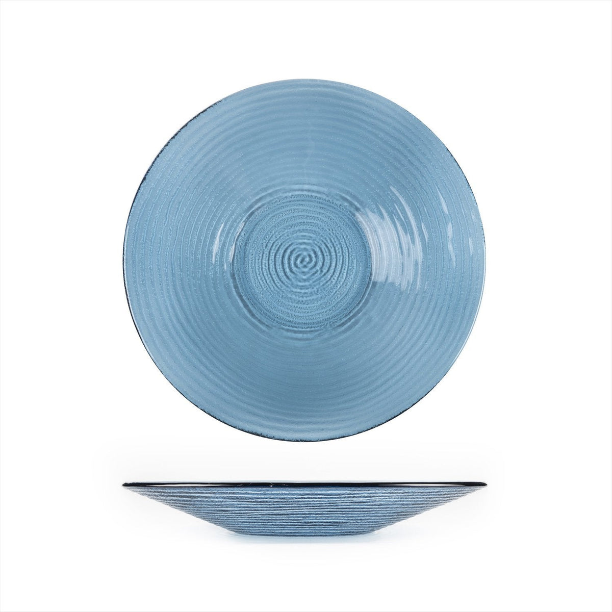 Turgla Fusion Glass dia.13.75" h:2" 58 oz. Round Transparent Blue Glas SKU: 04-316-35TBLU