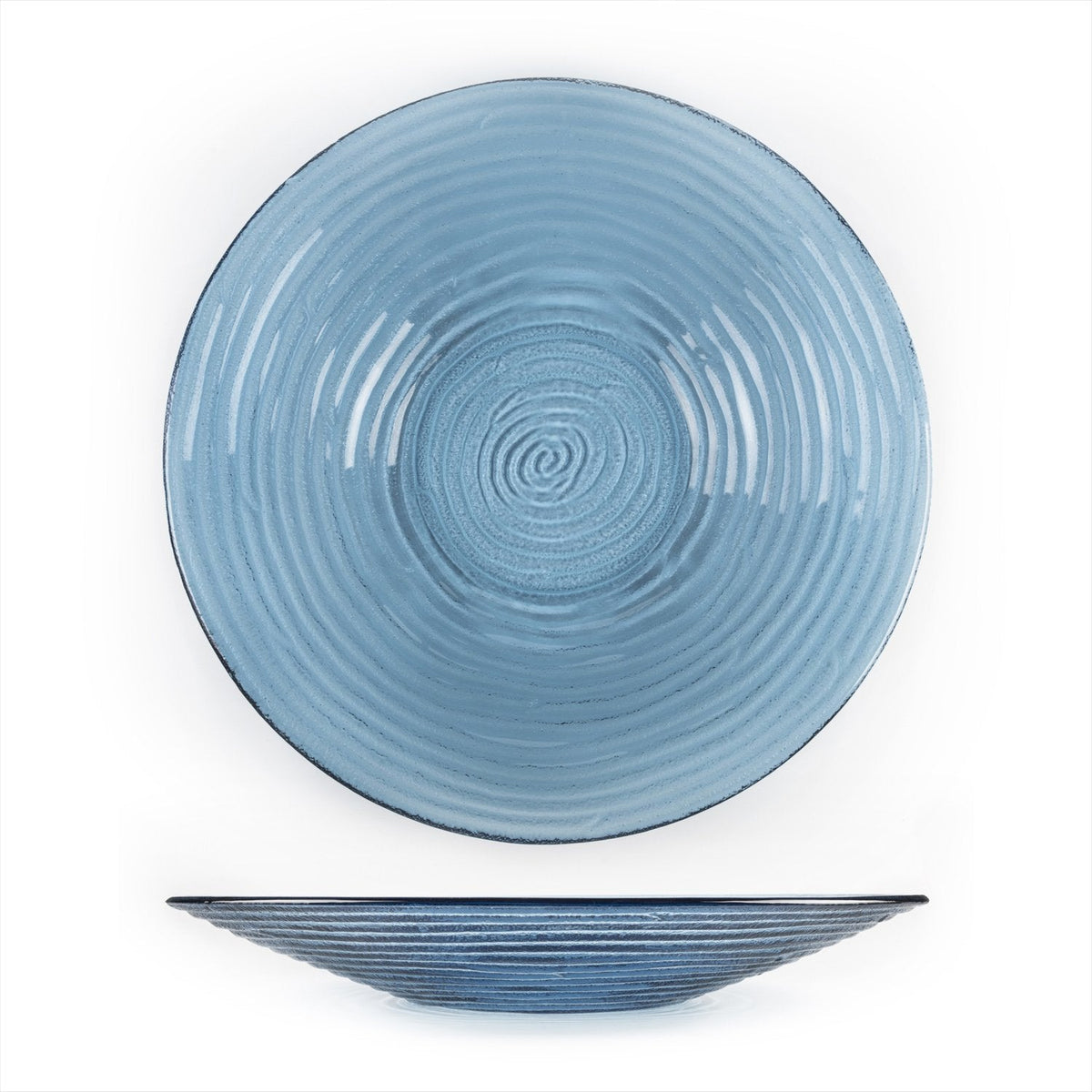 Turgla Fusion Glass dia.17.75" h:3" 4.5 qt. Round Transparent Blue Gla SKU: 04-316-45TBLU