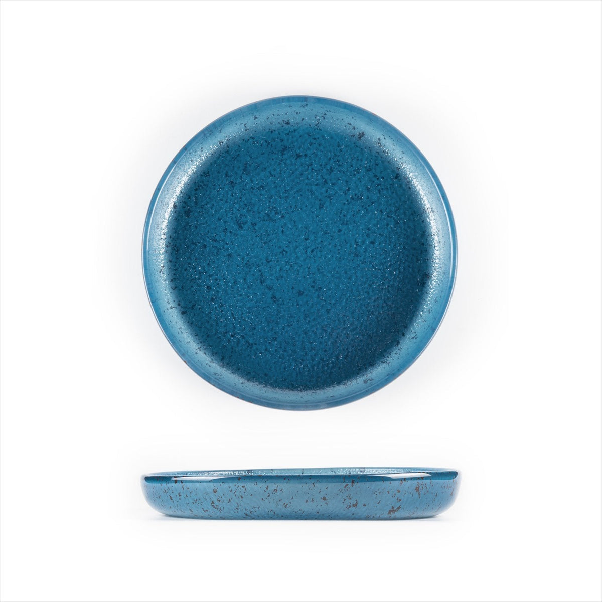 Turgla Fusion Glass dia.9.5" Round Blue Glass Plate SKU: 04-385-24ING
