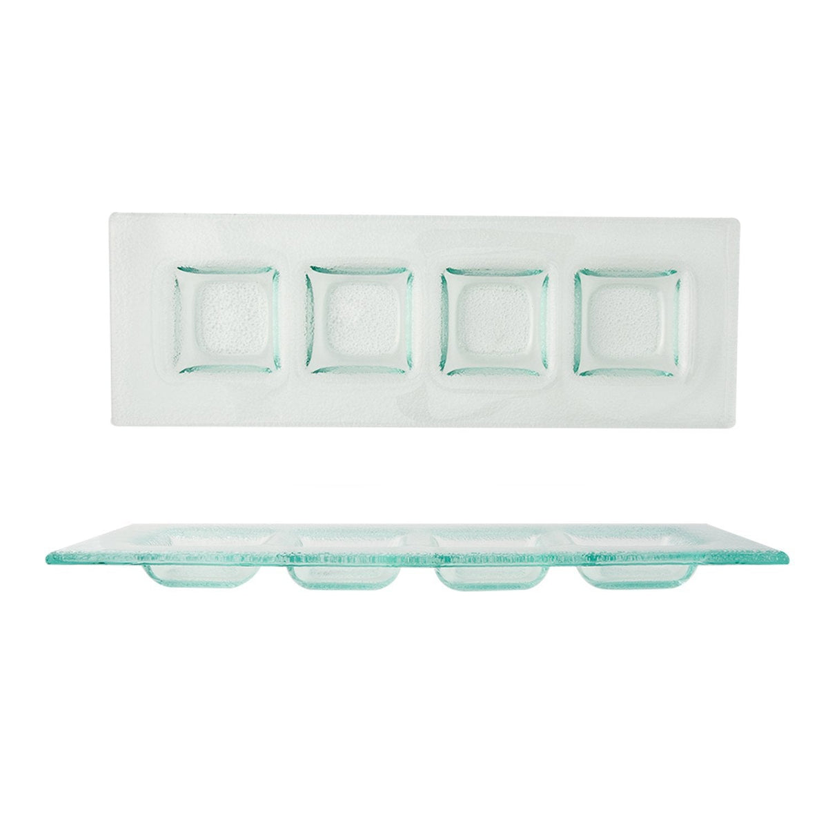 Turgla Fusion Glass 11.75" x 4" Rectangular Clear Glass Sectional Plat SKU: 06-001-30CLR