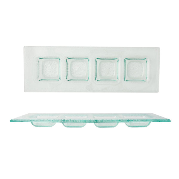 Turgla Fusion Glass 11.75" x 4" Rectangular Clear Glass Sectional Plat SKU: 06-001-30CLR