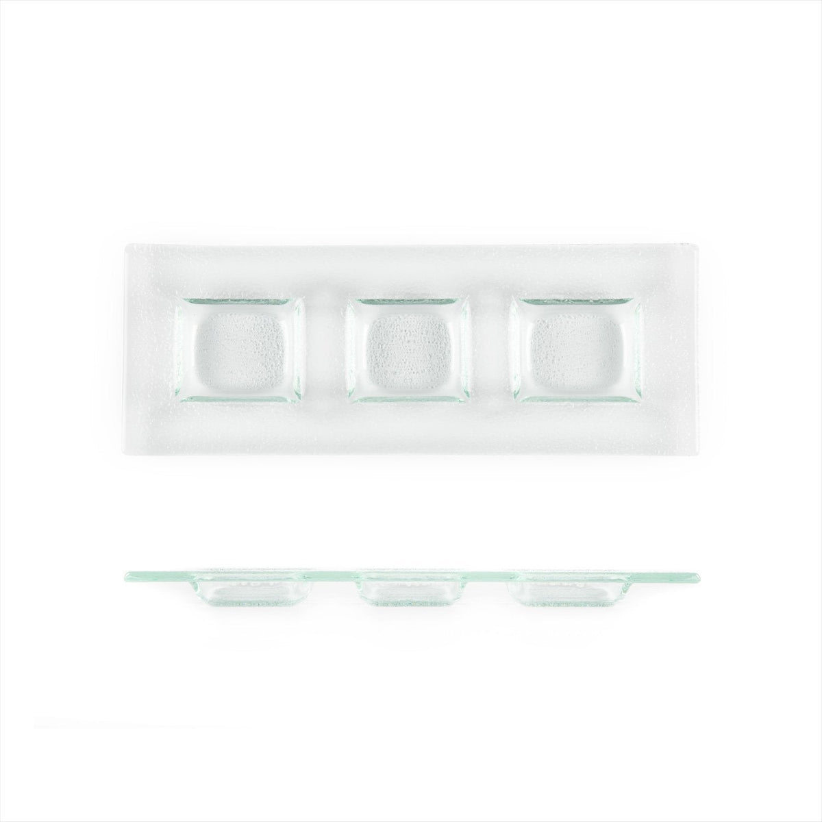 Turgla Fusion Glass 12.25" x 4" Rectangular Clear Glass Sectional Plat SKU: 06-016-31CLR