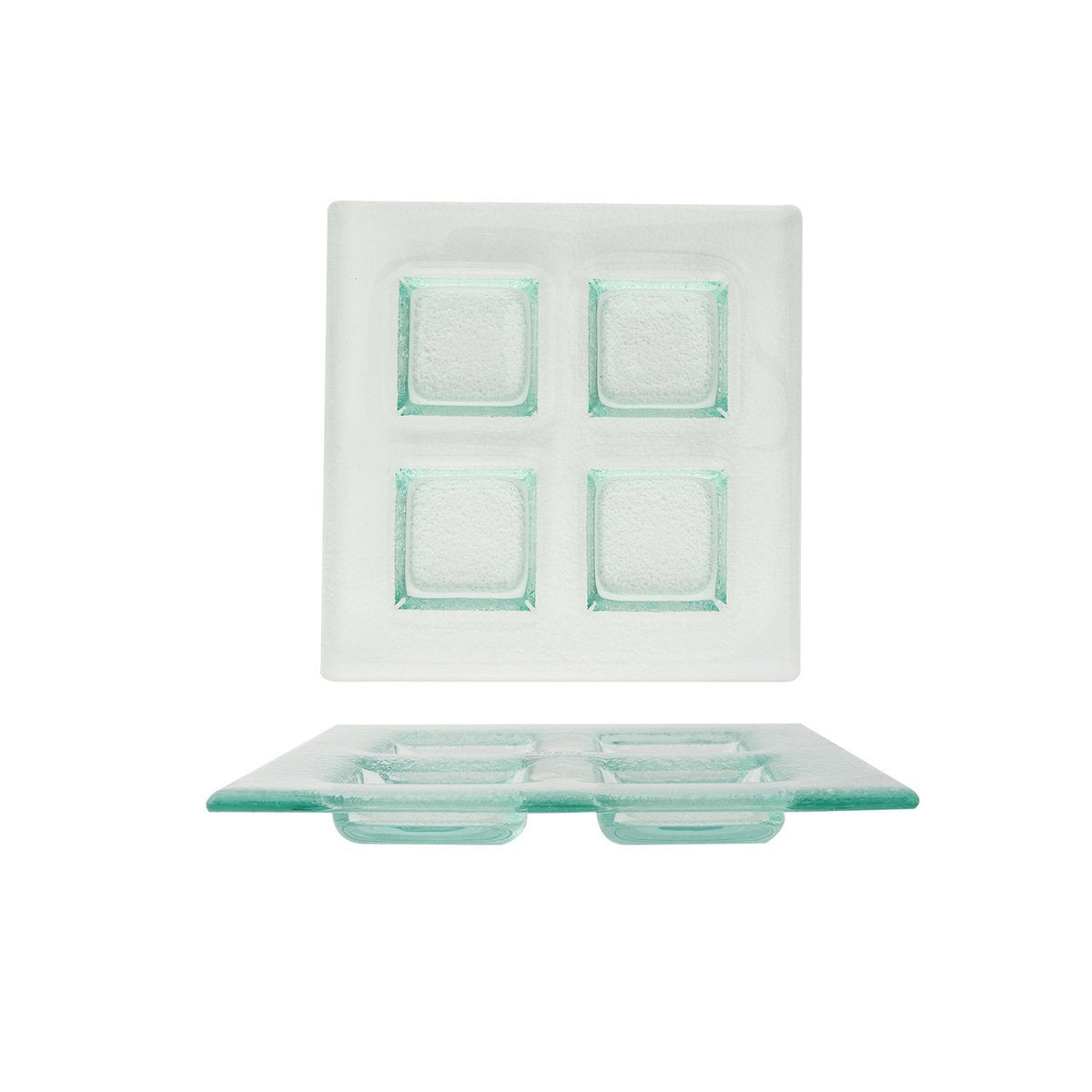 Turgla Fusion Glass 8" x 8" Square Clear Glass Sectional Plate SKU: 06-017-20CLR