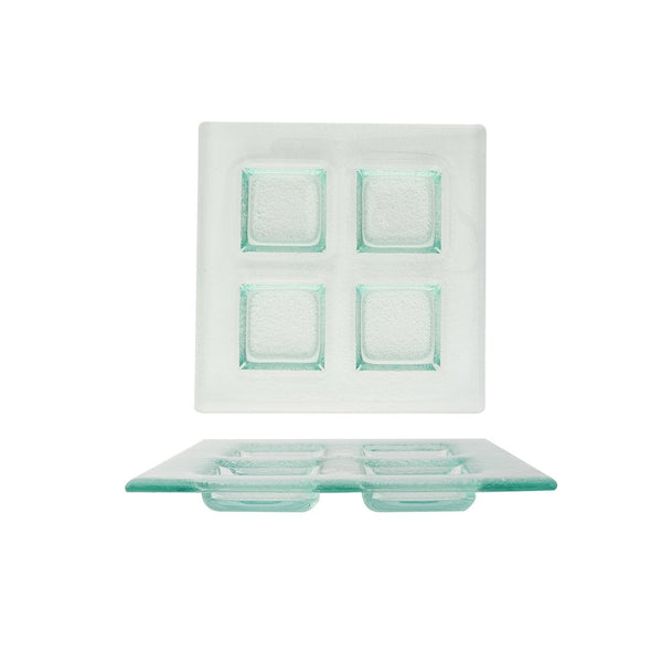 Turgla Fusion Glass 8" x 8" Square Clear Glass Sectional Plate SKU: 06-017-20CLR