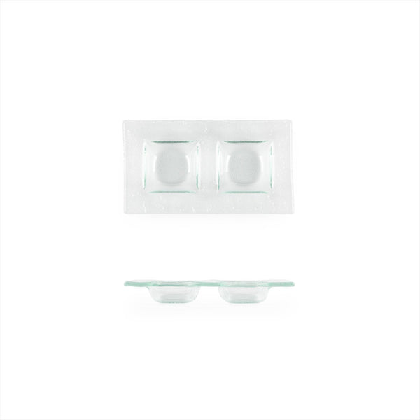 Turgla Fusion Glass 7" x 4" Rectangular Clear Glass Sectional Plate SKU: 06-020-18CLR