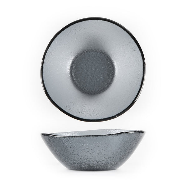 Turgla Fusion Glass dia.7.5" h:2.75" 20 oz. Round Charcoal Glass Bowl SKU: 10-027-20CHR